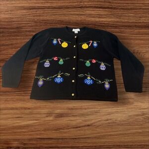 Croft & Barrow Christmas Cardigan Sweater Womens Medium‎ Holiday Ornaments